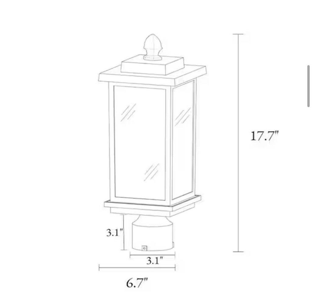 1-Light Matte Black Post Light with Clear Glass Shade