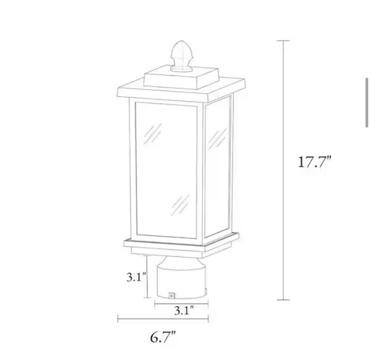 1-Light Matte Black Post Light with Clear Glass Shade