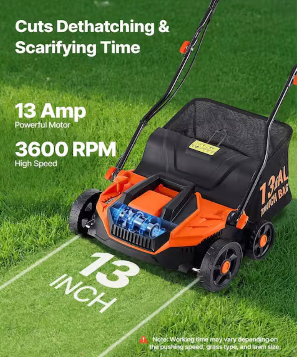 2-in-1 Electric Dethatcher & Scarifier Corded Lawn Tool
