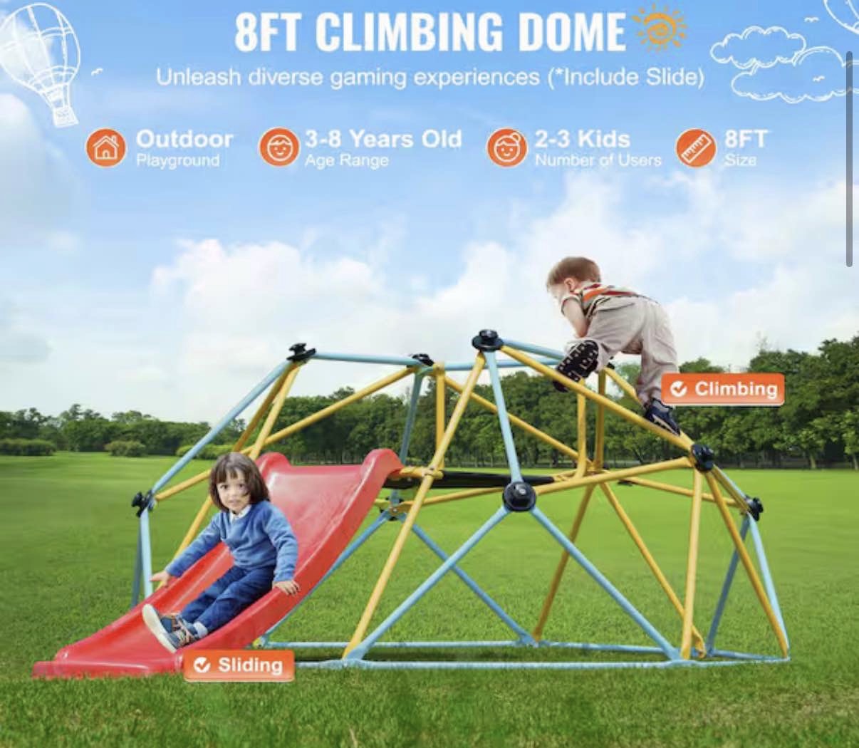 8 ft. Geometric Climbing Dome with slide