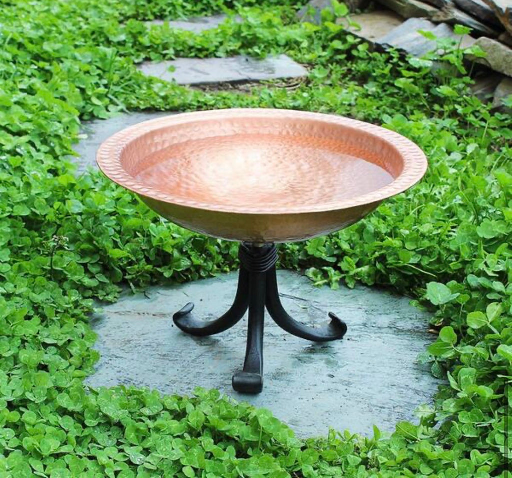 Hammered Solid Copper Birdbath w/Tripod Stand