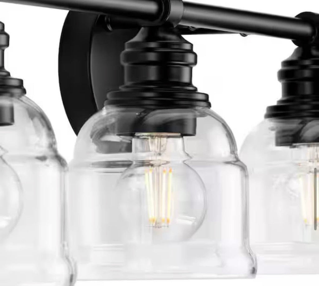 23.5 in. 4-Light Matte Black with Clear Glass Vanity Light