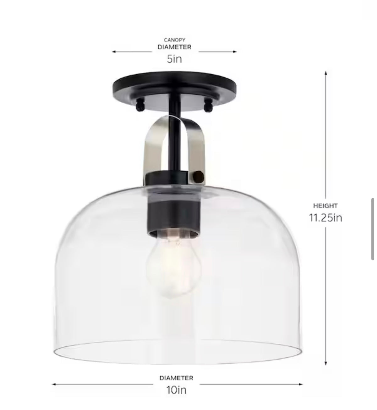 Kaelix 10 in. 1-Light Semi Flush with Clear Glass in Black