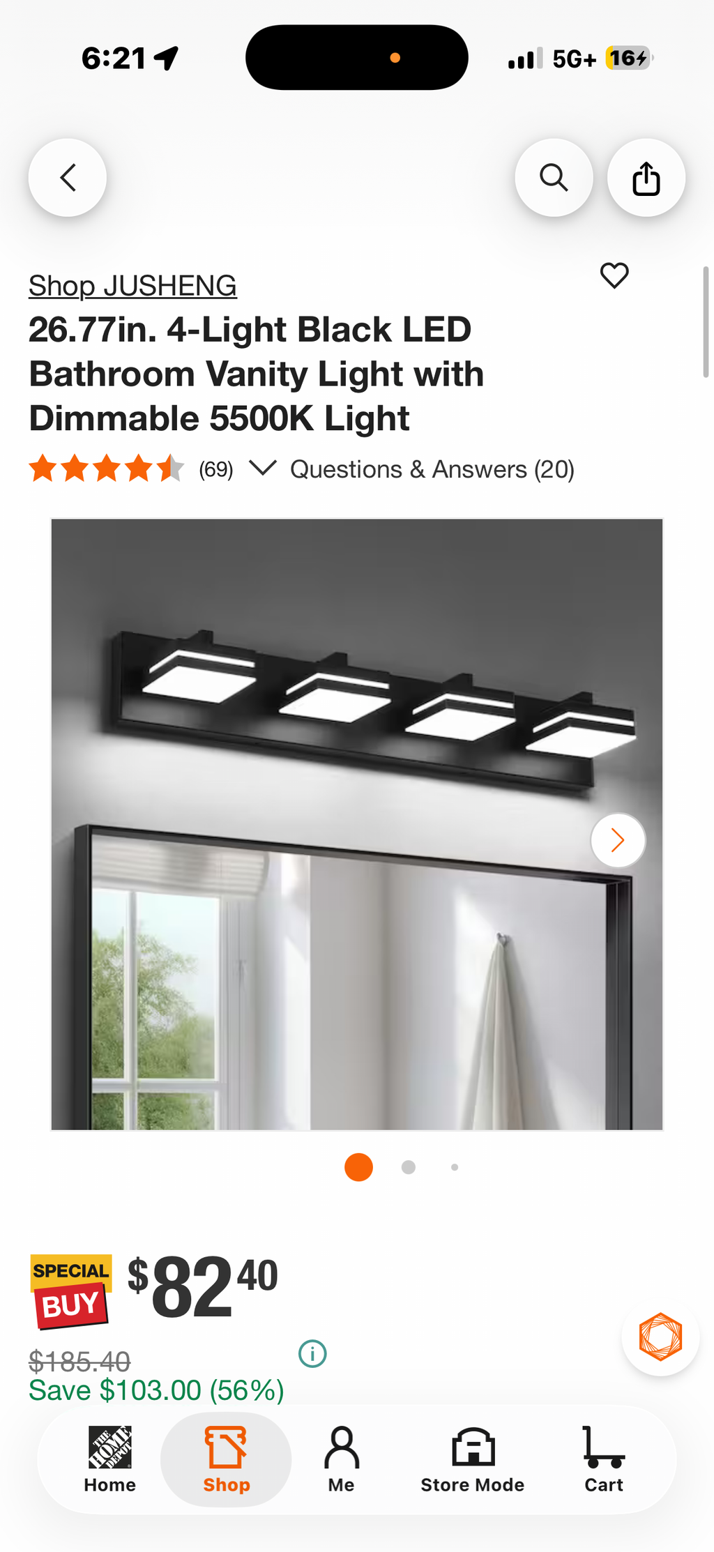 4-Light Black LED Bathroom Vanity Light