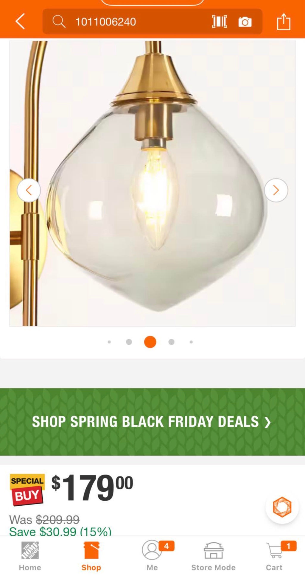 Modern 6 in. 1-Light Brass Wall Sconce