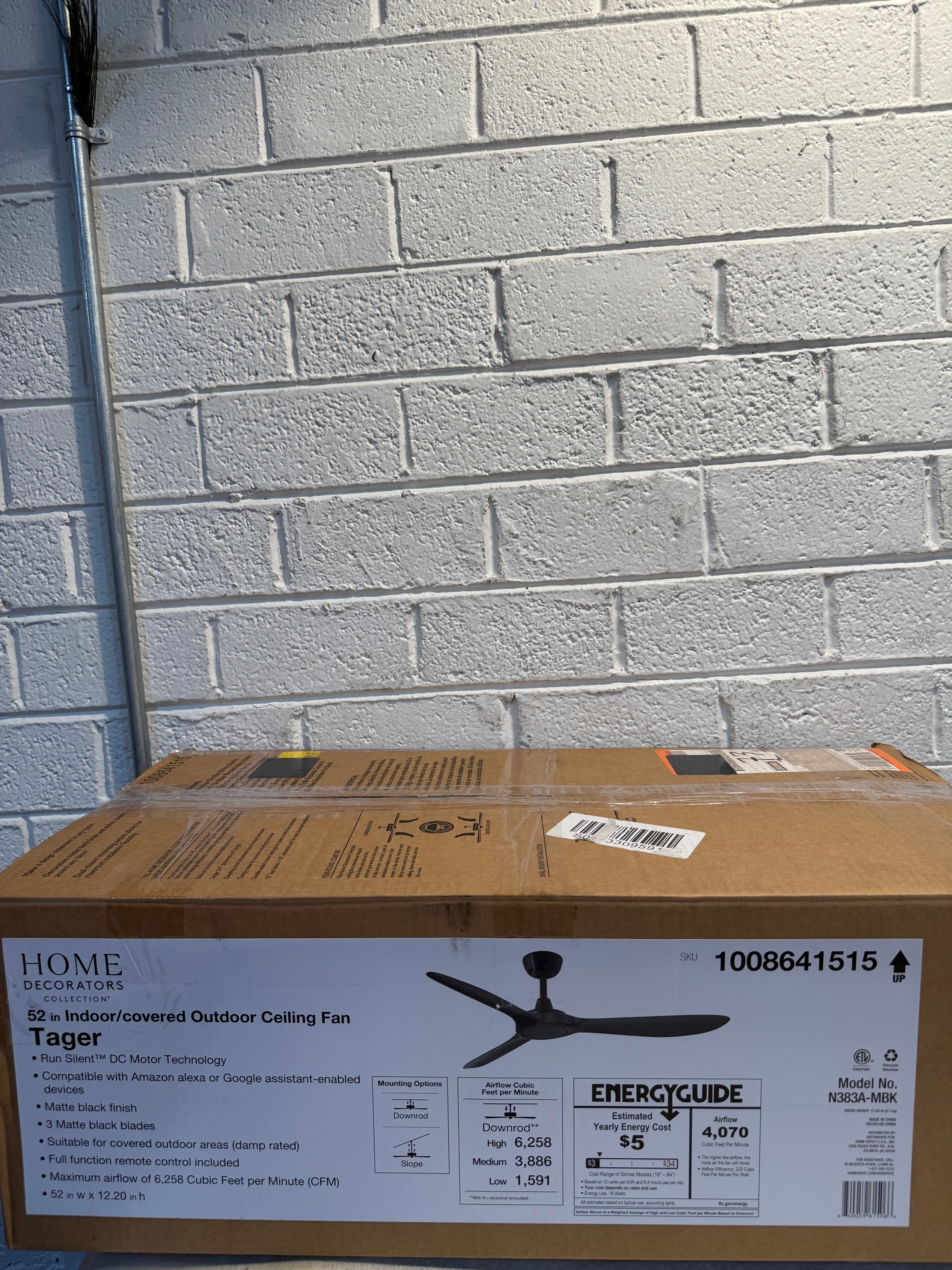 Tager 52 in. Smart Indoor/Outdoor ceiling fan (used)