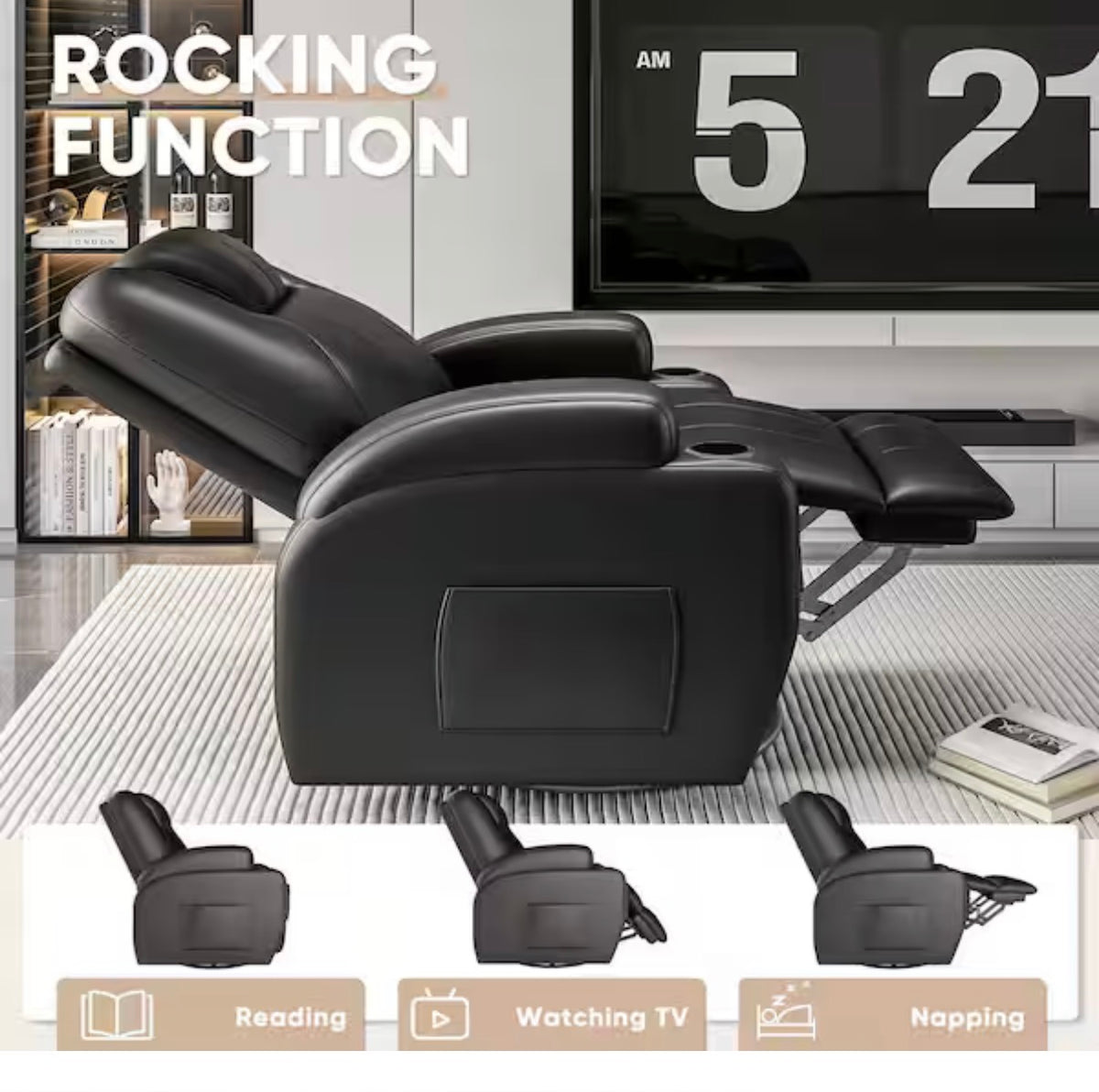 Rocking Recliner Chair, 360° Swivel
