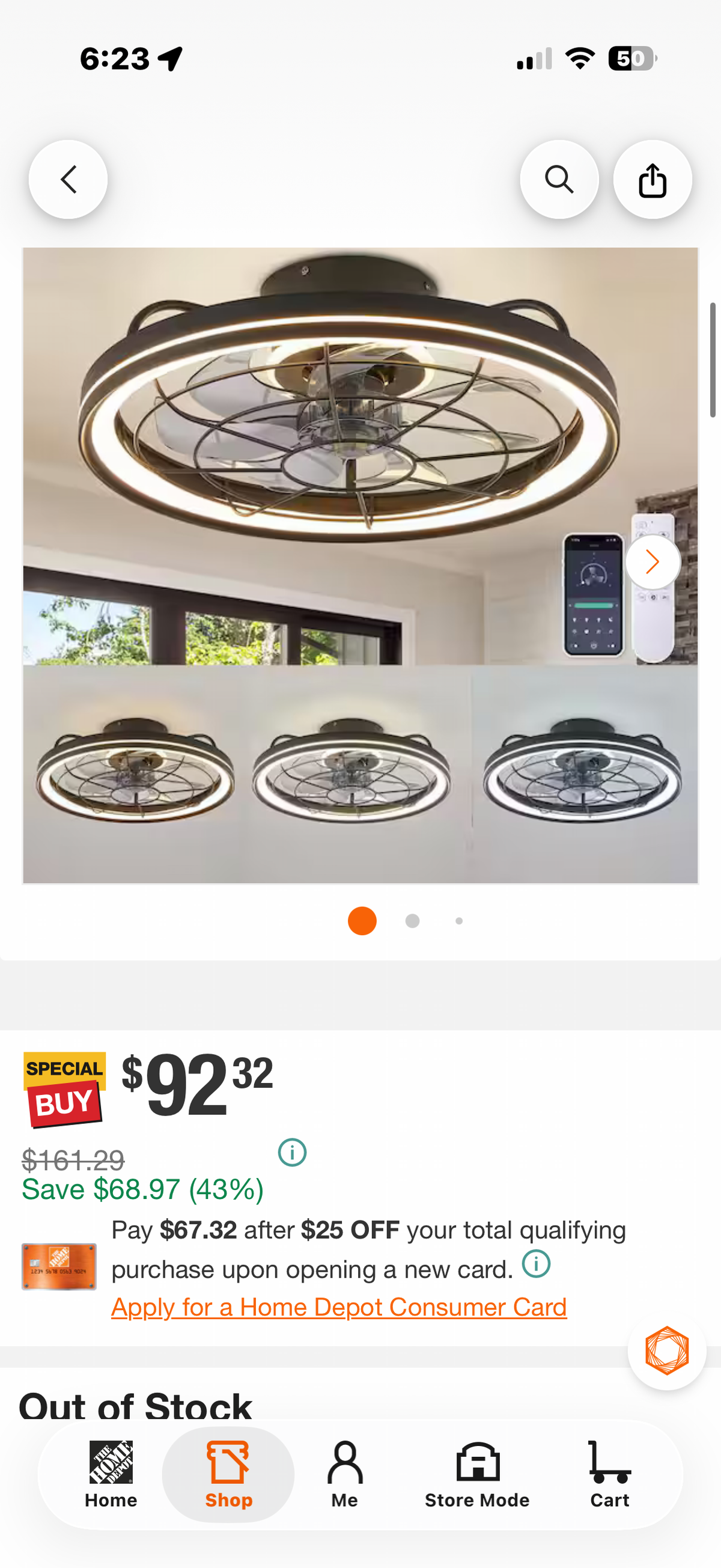 19 in. Modern Farmhouse Ceiling Fan with Light