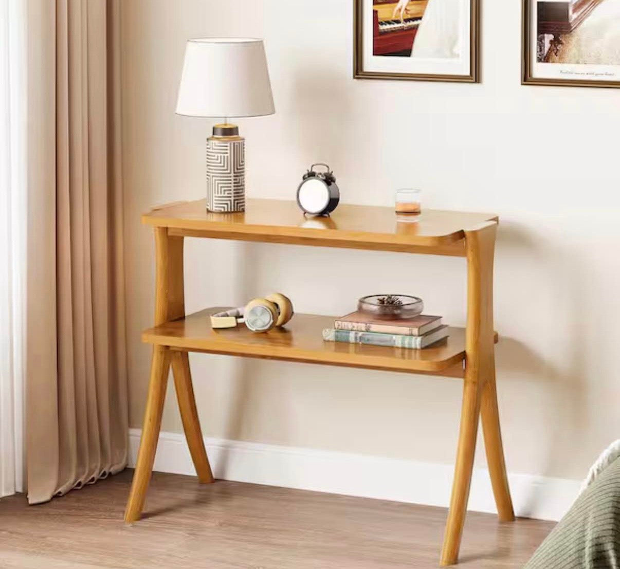 Kerlin 25.2 in. Light Brown End Table with 2-Tier Shelf