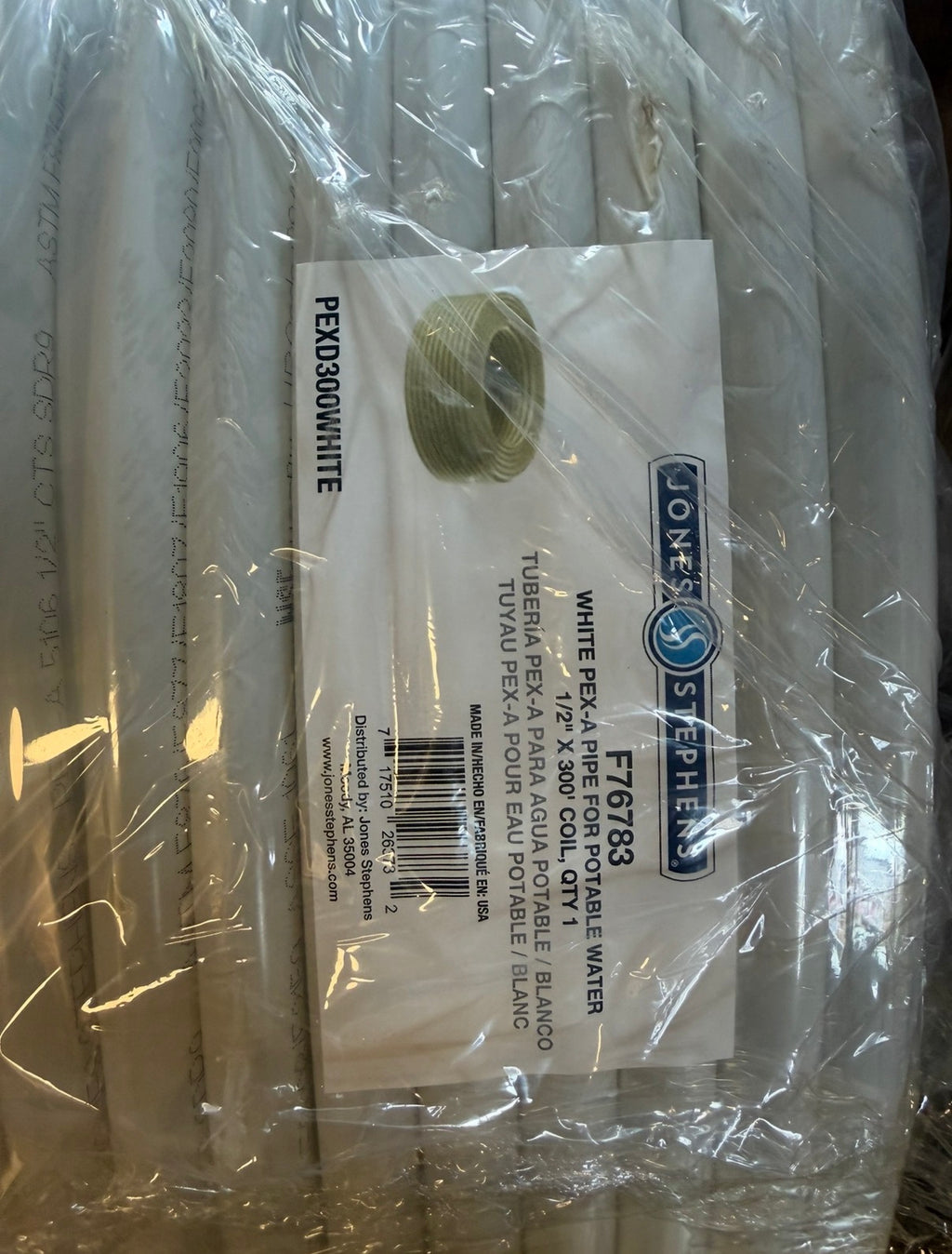 Jones Stephens 1/2" x 300' Natural PEX-A Pipe for Potable Water - Coil