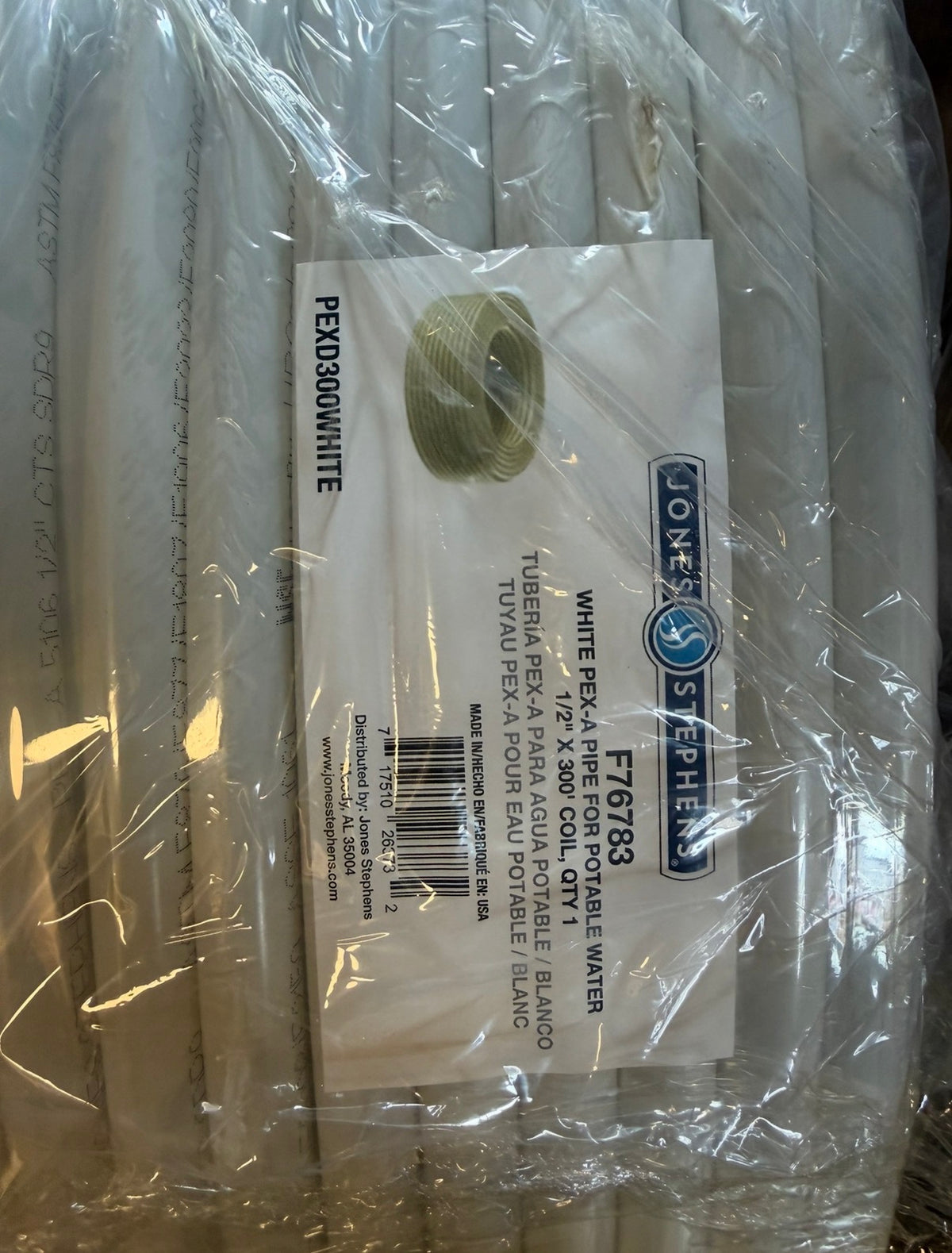 Jones Stephens 1/2" x 300' Natural PEX-A Pipe for Potable Water - Coil