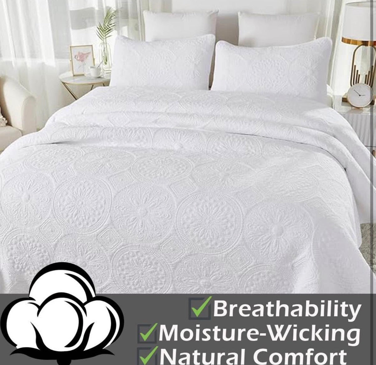 Luxury White Quilt Bedding Set Queen Size