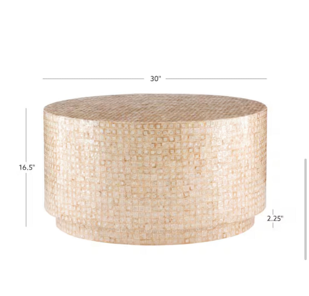 Mina 29.92 in. Gold Round Resin Top Capiz Shell Coffee Table