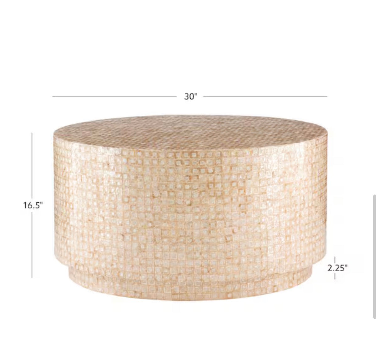 Mina 29.92 in. Gold Round Resin Top Capiz Shell Coffee Table