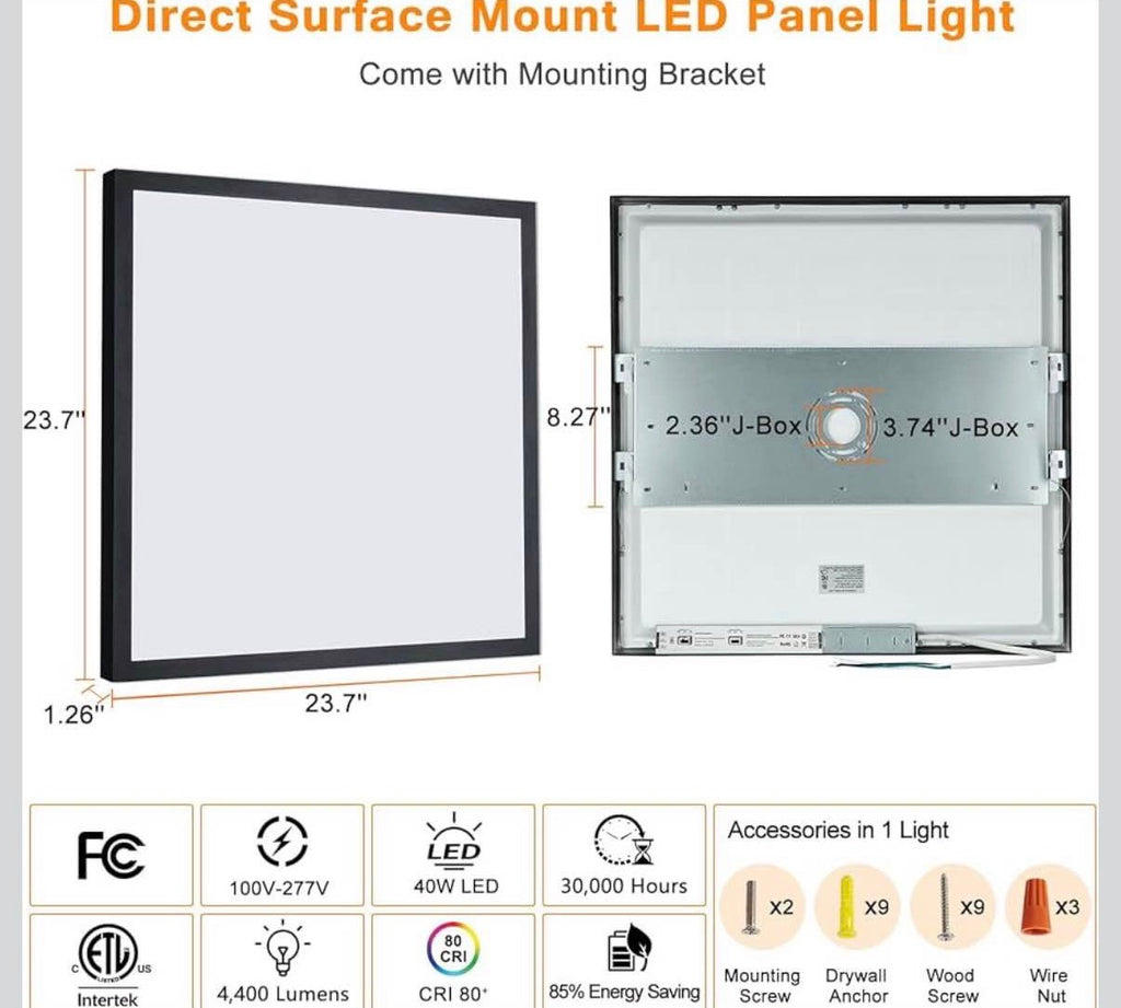 Black 2x2 Surface Mount LED Panel Lights