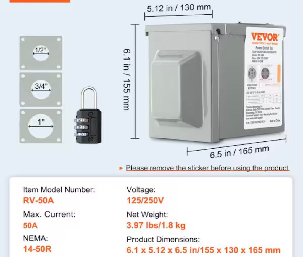 50A RV Power Outlet Box