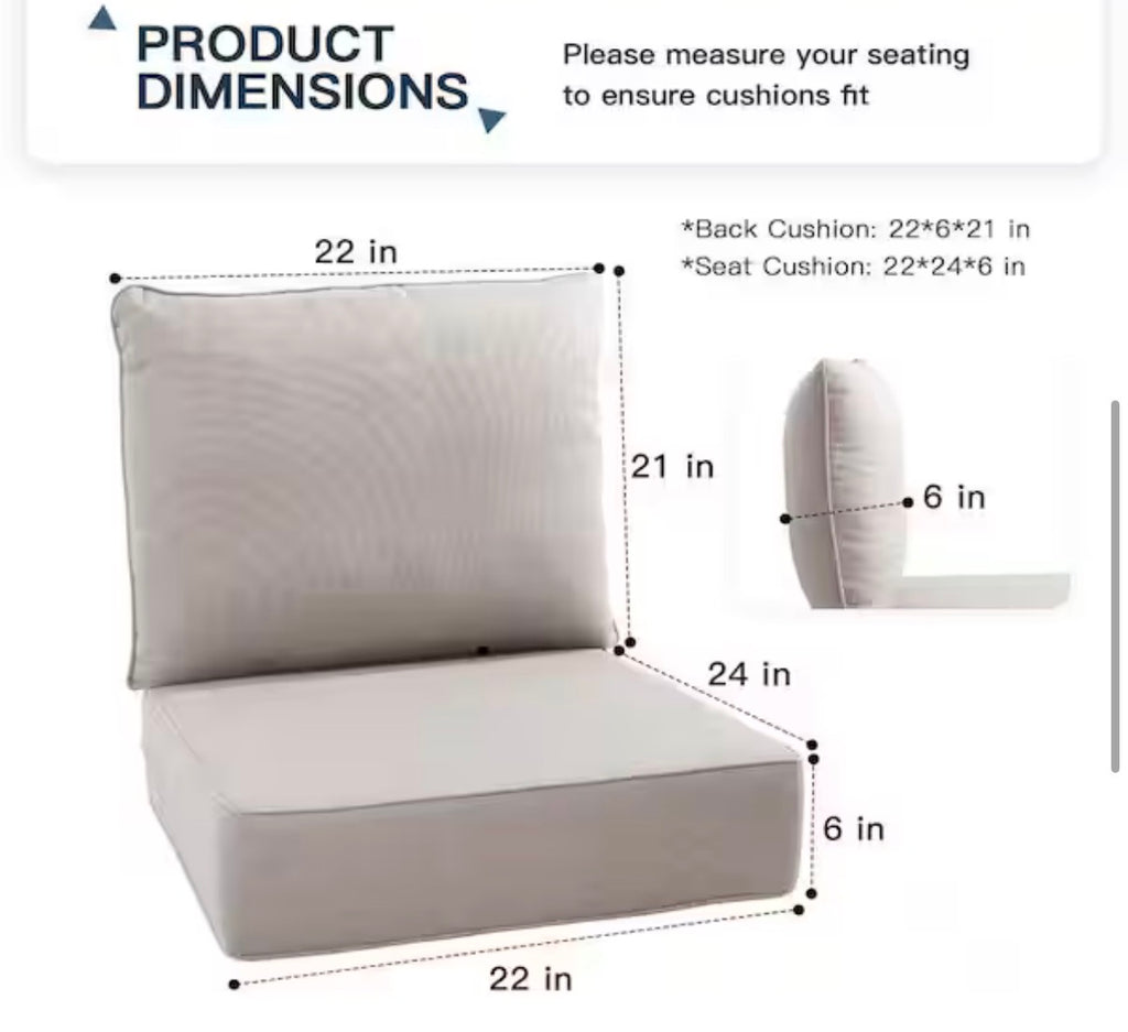 22 in., x 24 in., x 6 in. Outdoor Chair Cushion in Beige