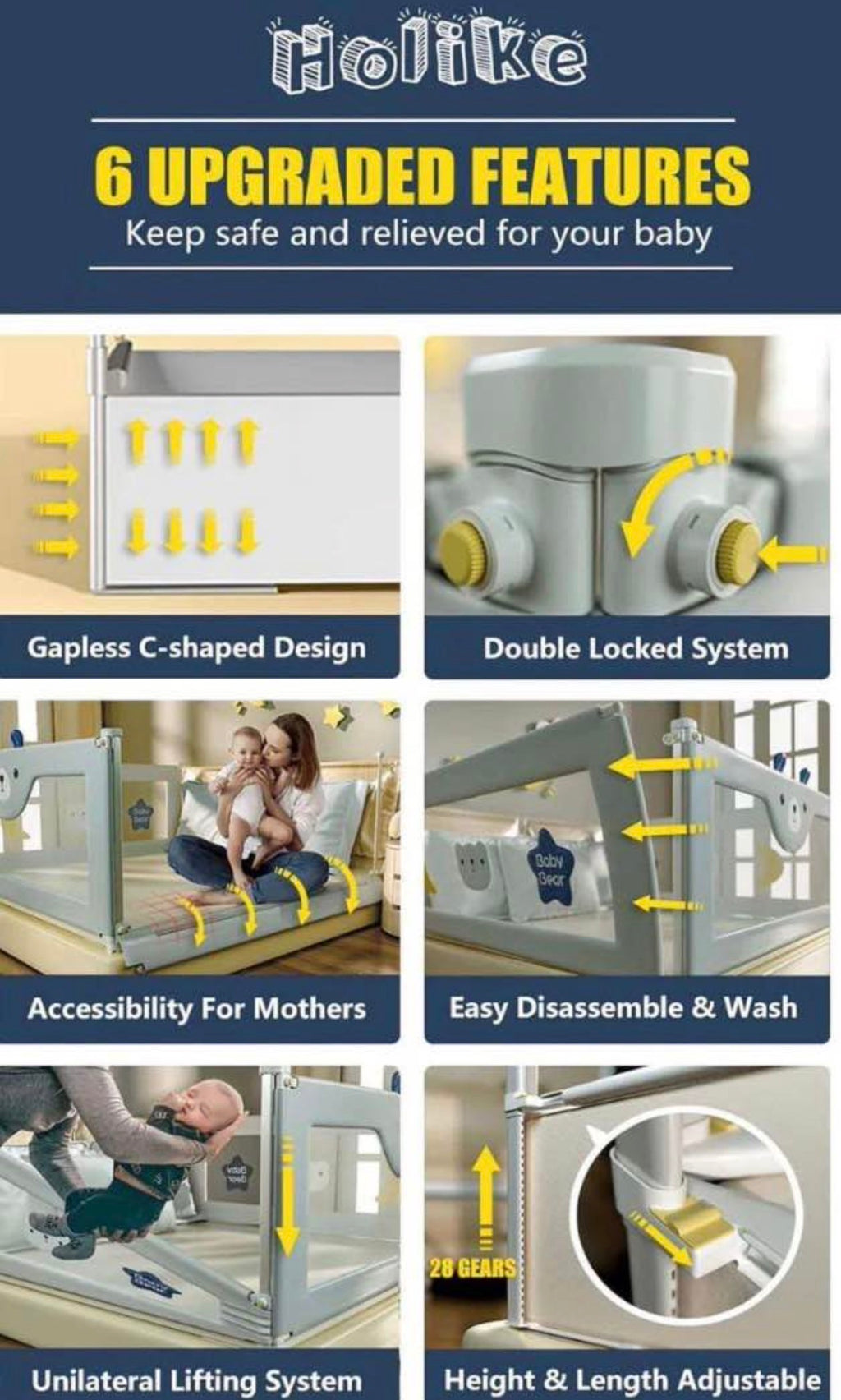 Extra Long Baby Bed Rail Guard (3 Sides)
