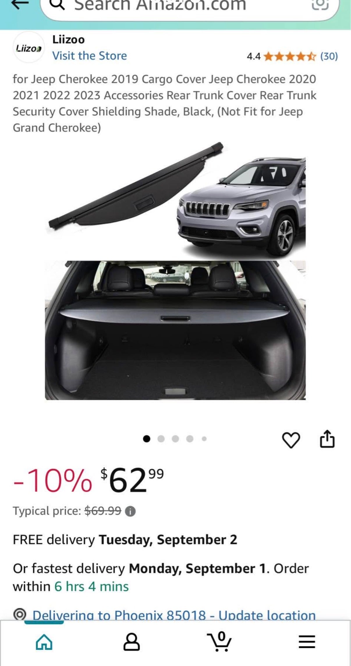 Jeep Cherokee 2019 Cargo Cover
