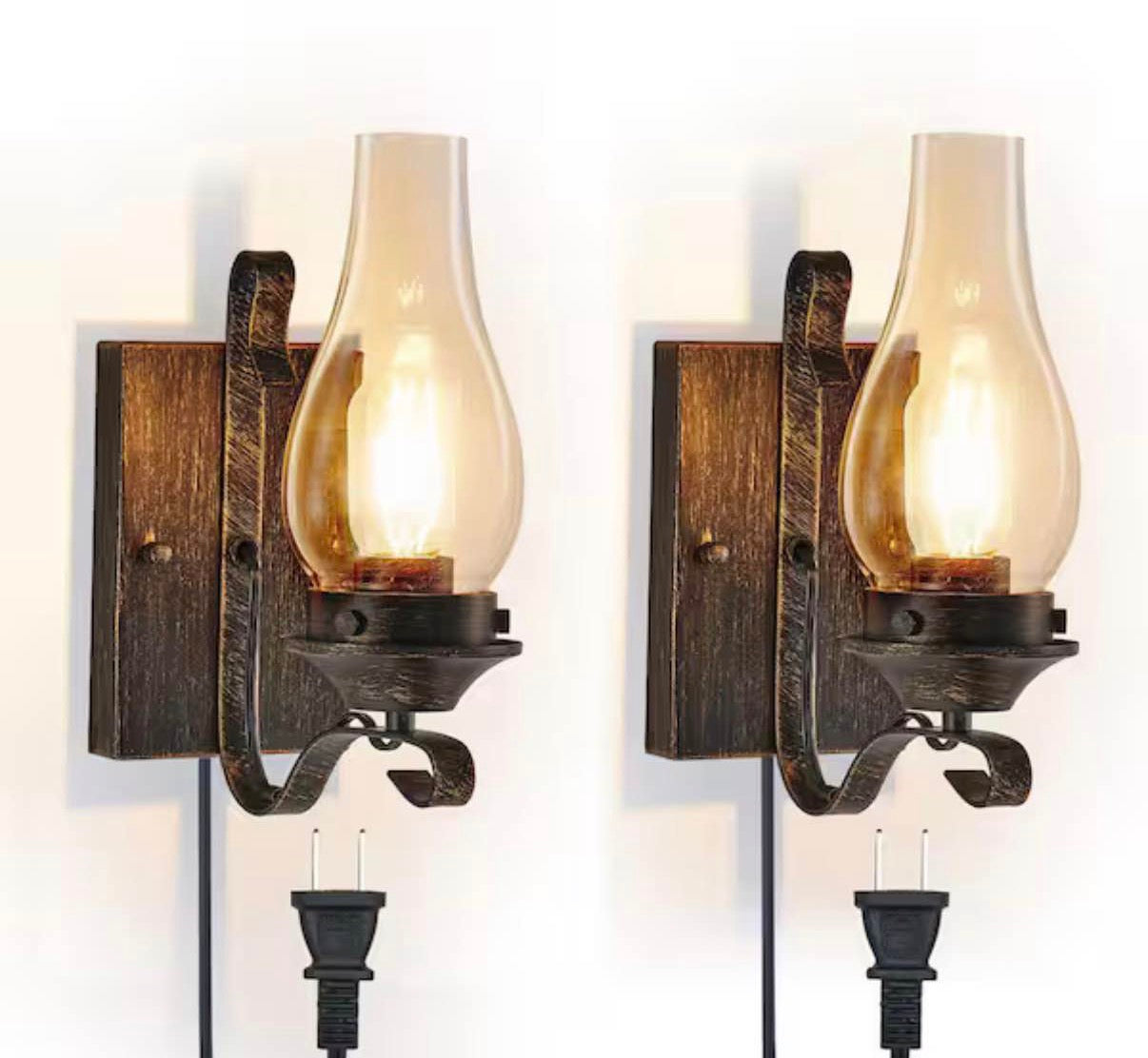 12 in. 2-Light Black and Gold Rustic Farmhouse Plug-in Wall Sconce