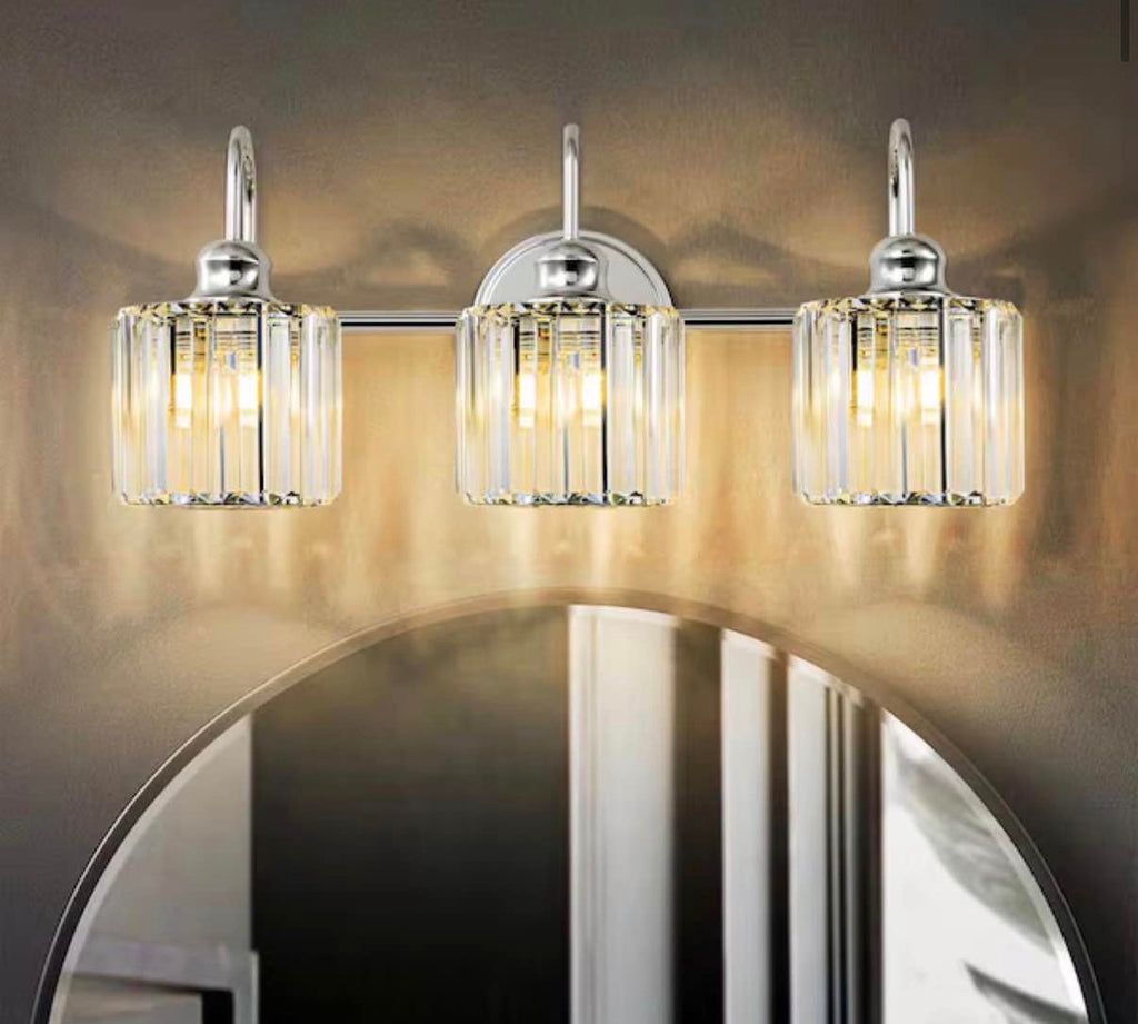 3-Light Chrome Dimmable Glam Crystal Bathroom Vanity Light