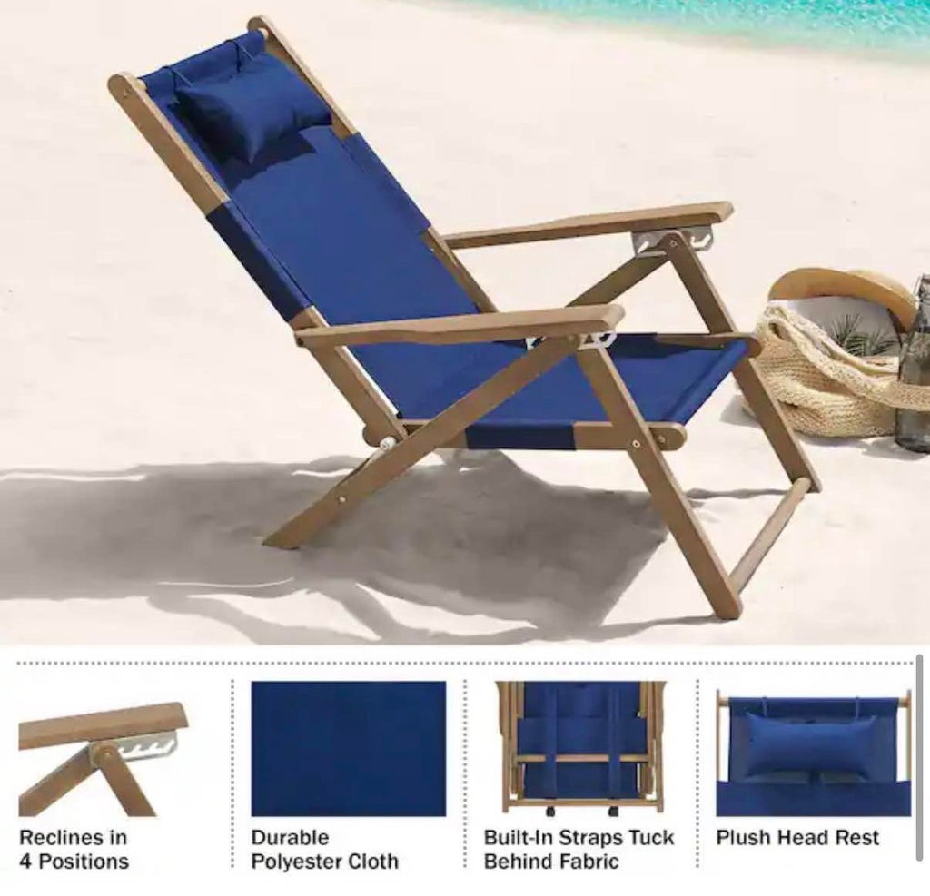 Blue Wood Folding Beach Chair