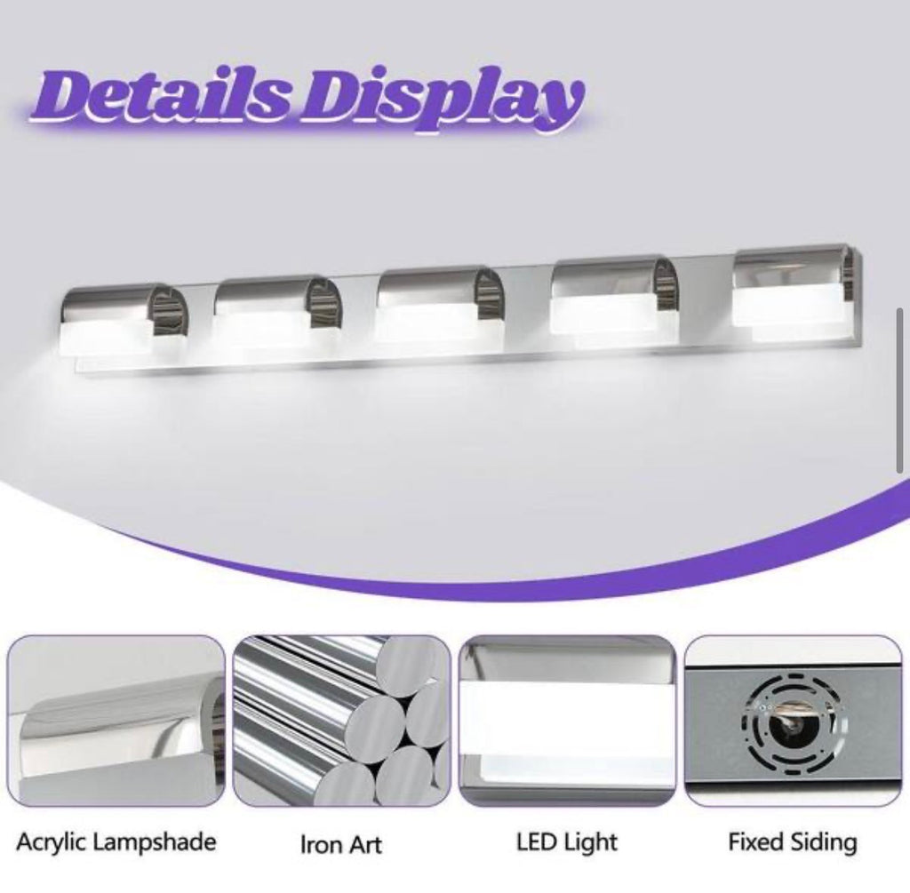Modern 5-Light Chrome LED Bathroom Vanity Light