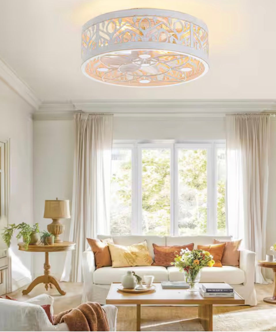 16.5 in. Gold/White Flush Mount  Ceiling Fan with Light Kit
