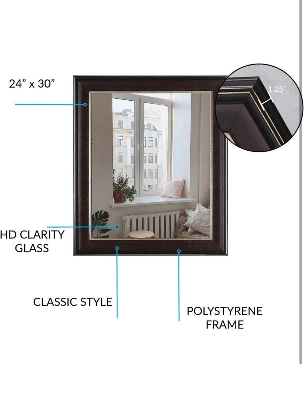 Rectangular Framed Beveled Wall Mirror 24" x 30"