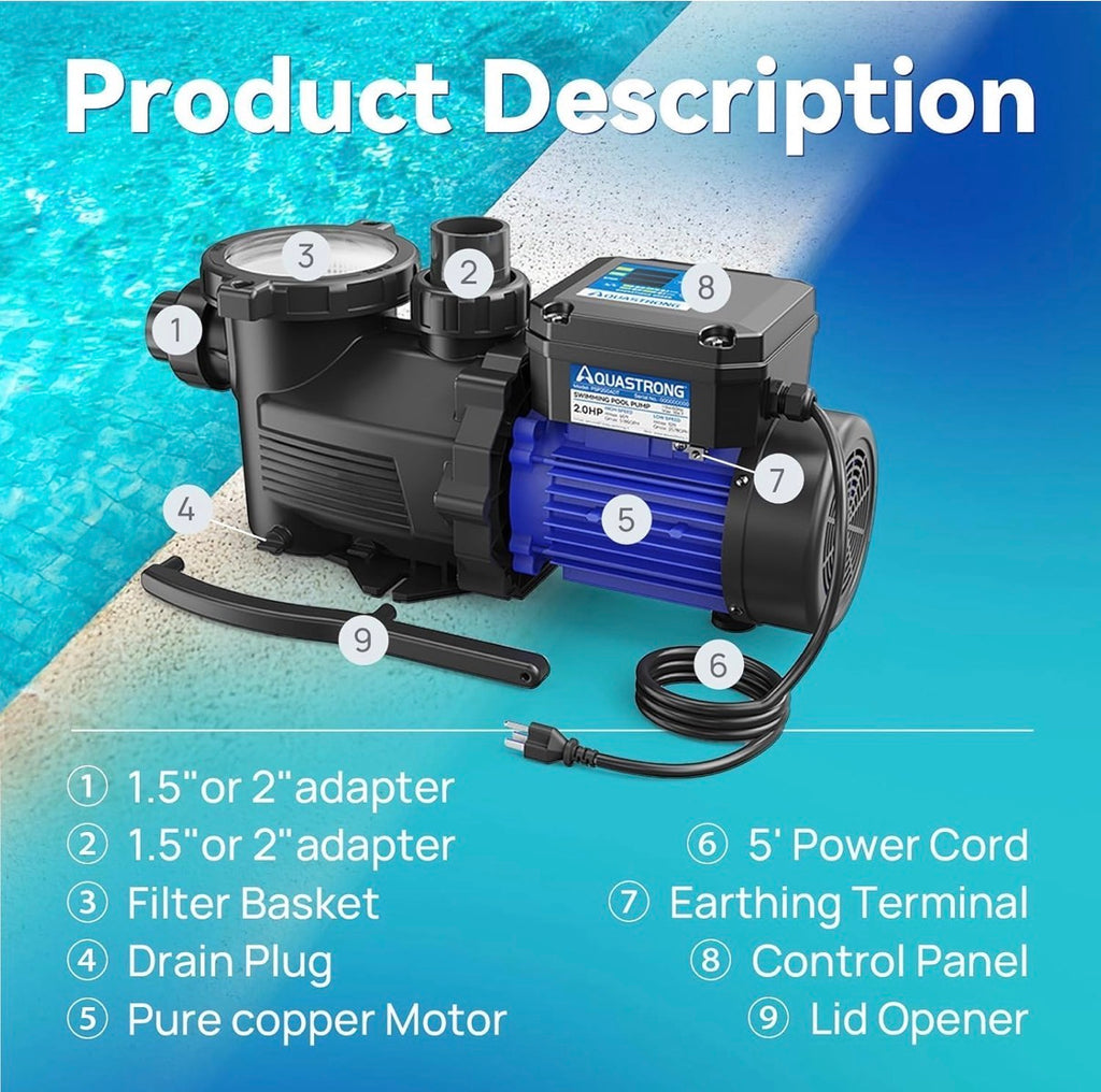 2HP In/Above Ground Pool Pump Dual Speed