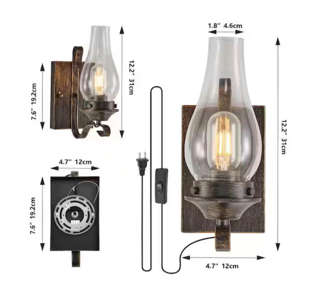 12 in. 2-Light Black and Gold Rustic Farmhouse Plug-in Wall Sconce