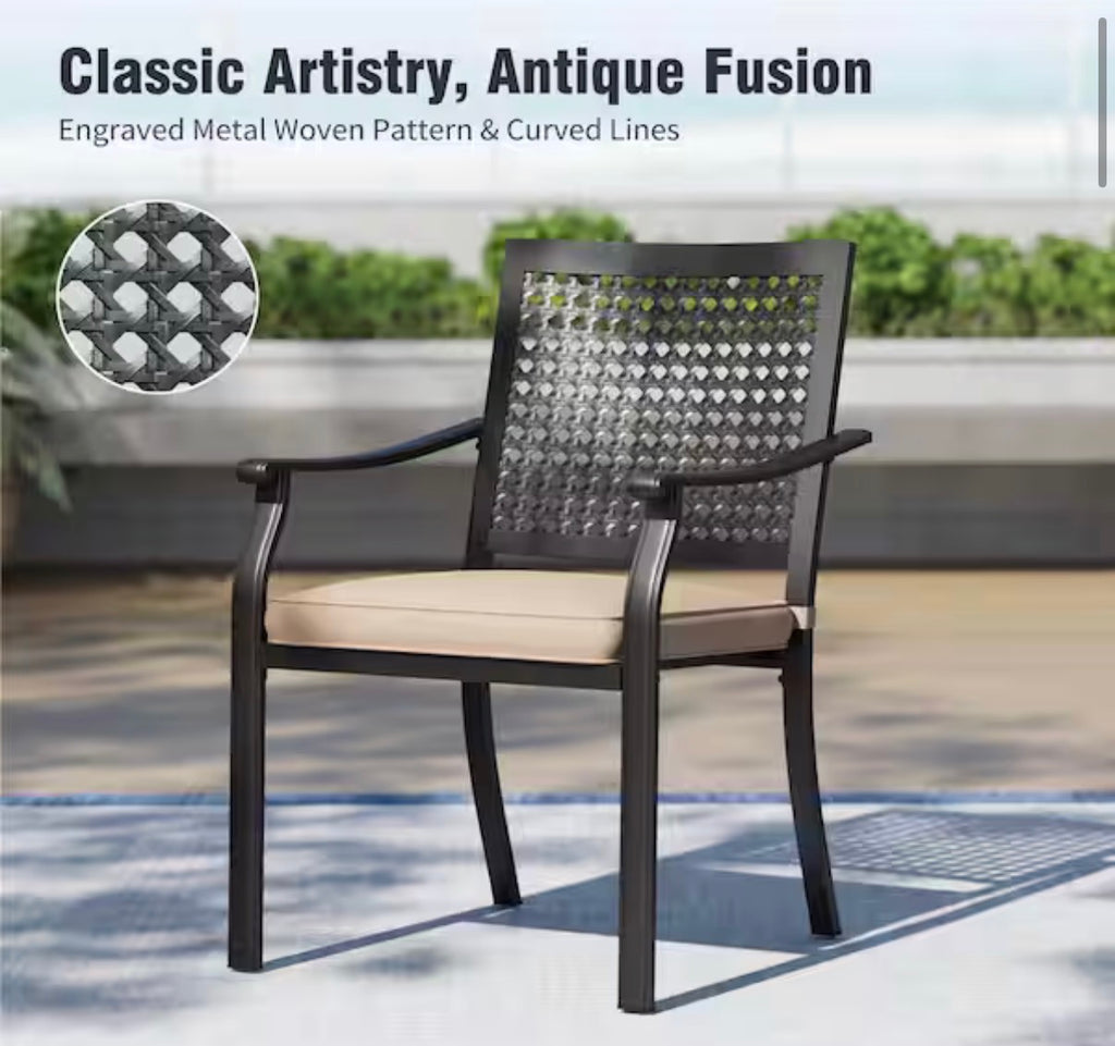 7-Piece Metal Patio Outdoor Dining Sets with Beige Cushions