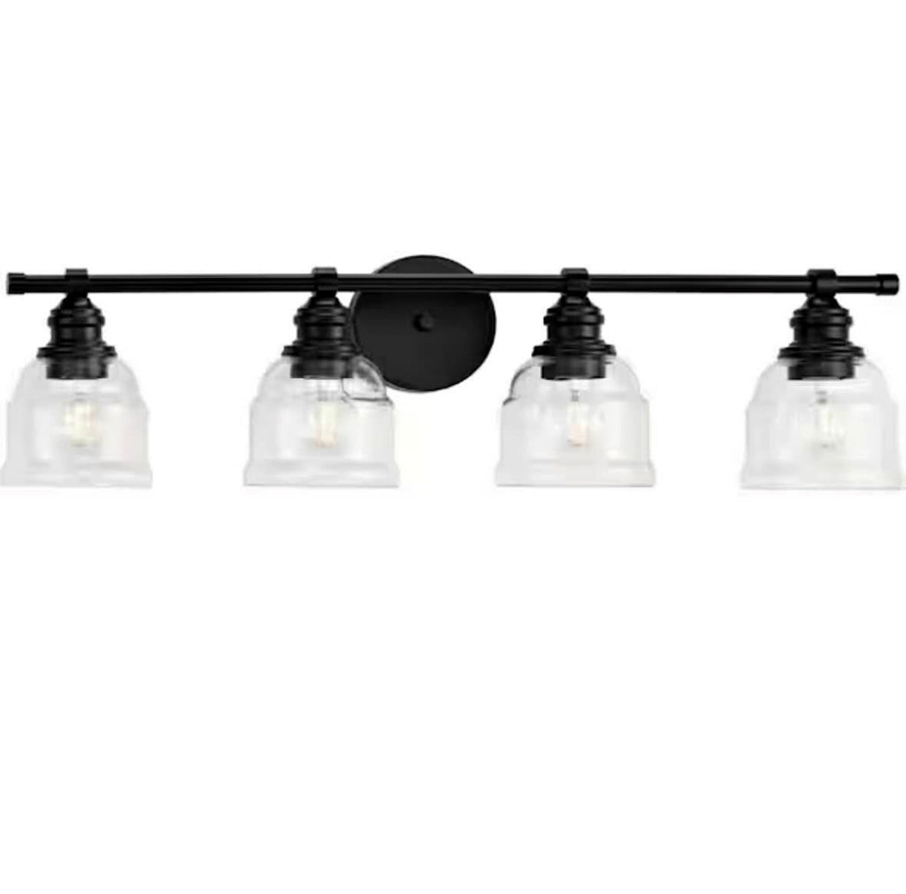 23.5 in. 4-Light Matte Black with Clear Glass Vanity Light