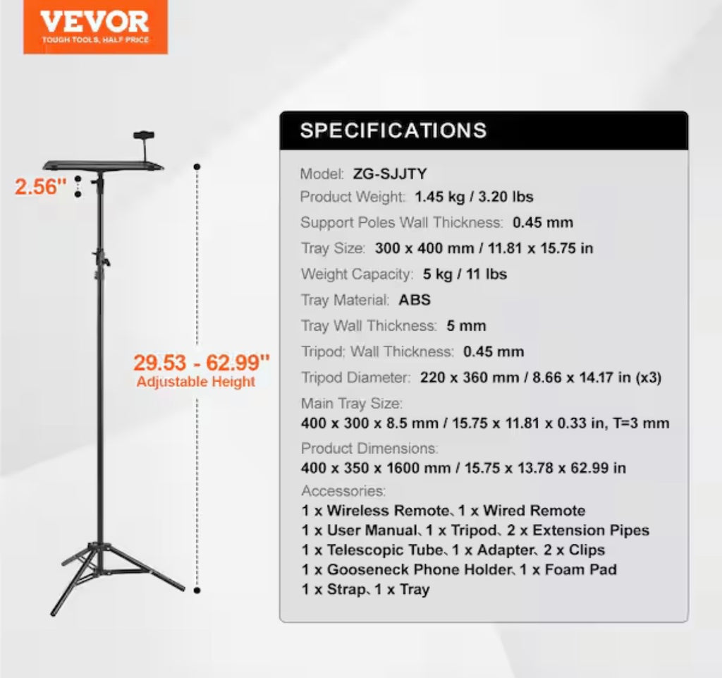 Portable Projector Tripod Stand with Tray