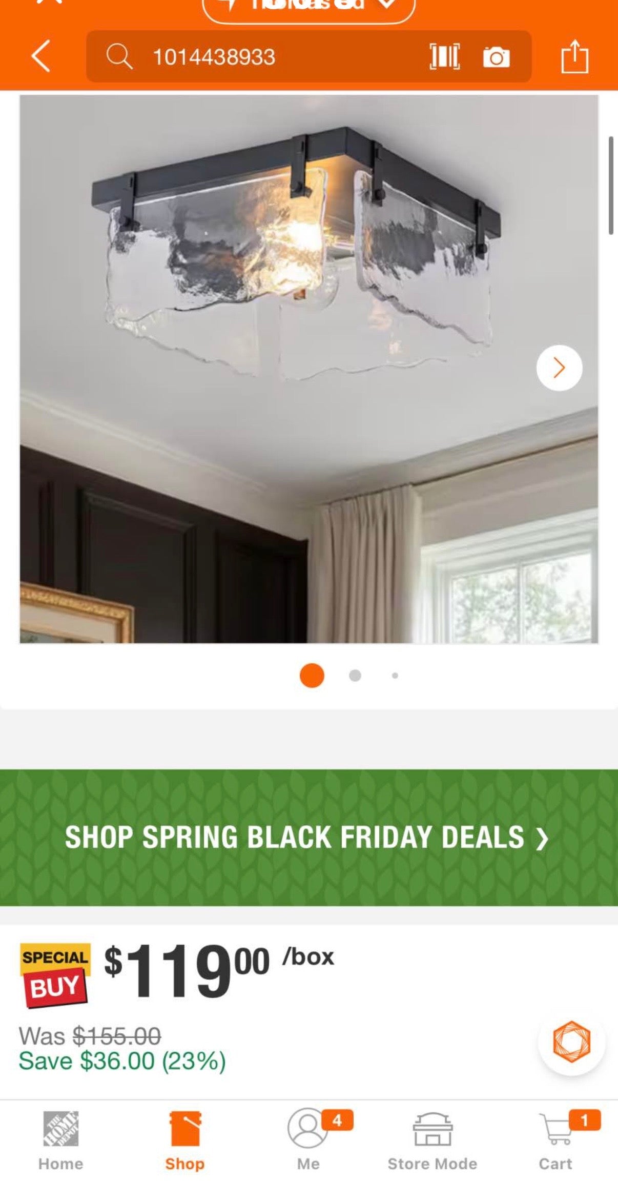 11.81 in. 2-Light Black Rustic Ceiling Light Square Chandelier