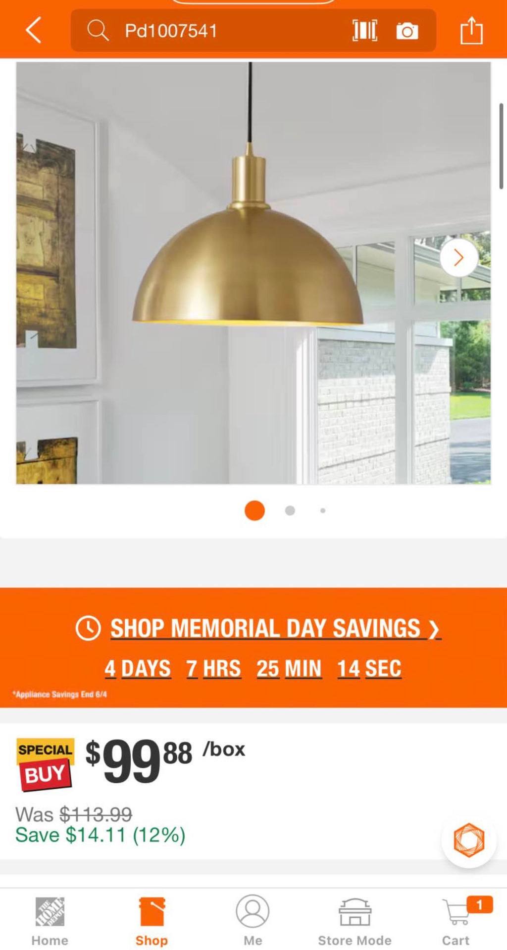 Kateo 1- light Single Brass Metal Dome Pendant - 12 in