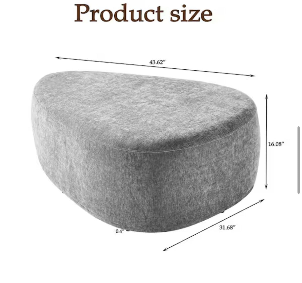 44 in. Modern Pebble-Shaped Gray Upholstered Ottoman