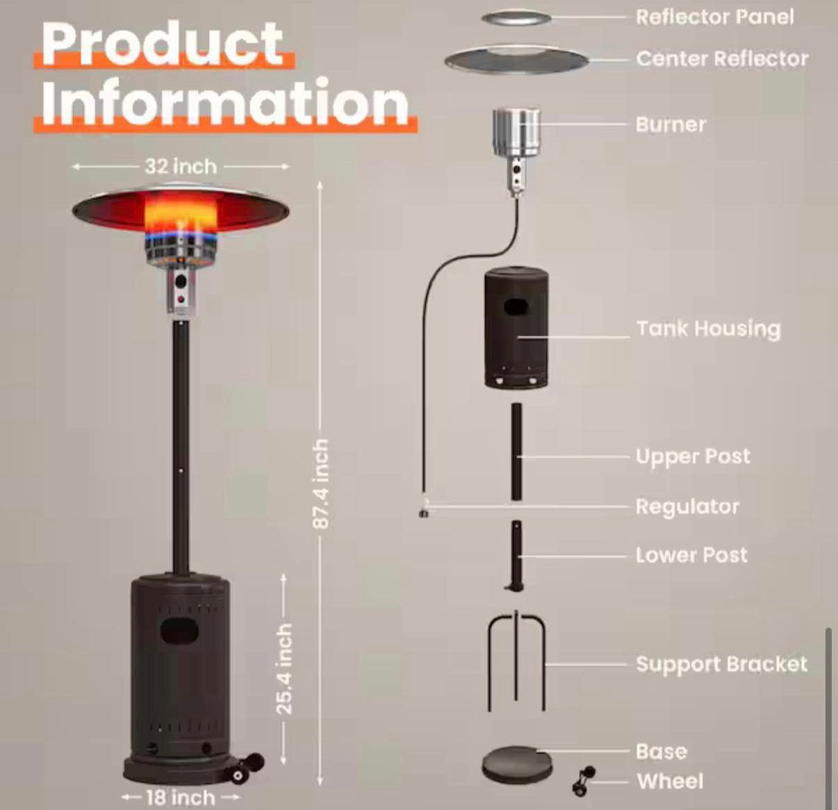 48000 BTU Commercial Propane Outdoor Heater with Cover