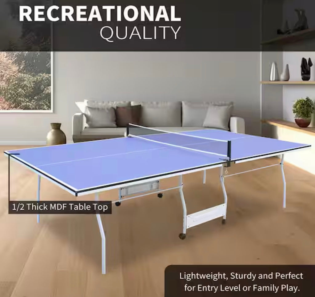 9 ft. Blue Table Tennis Table Foldable and Ping Pong Table Set