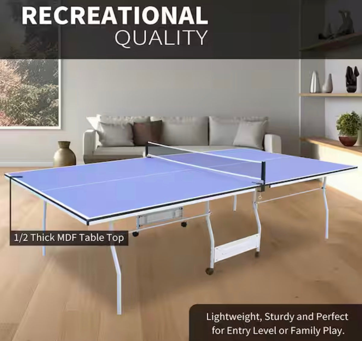 9 ft. Blue Table Tennis Table Foldable and Ping Pong Table Set