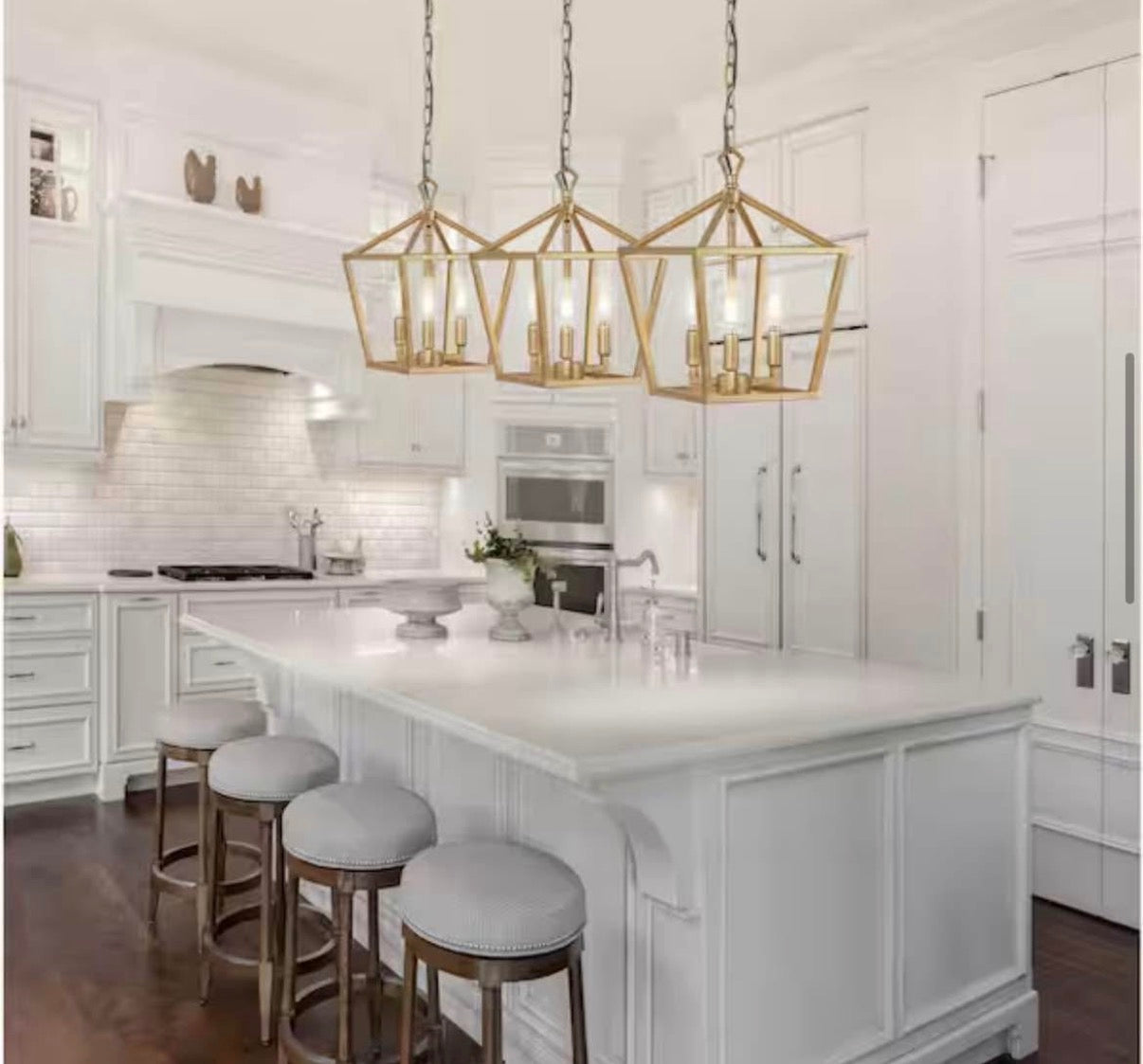 10 in. 3-Light Iron Classic Modern Lantern LED Brass Gold Pendant
