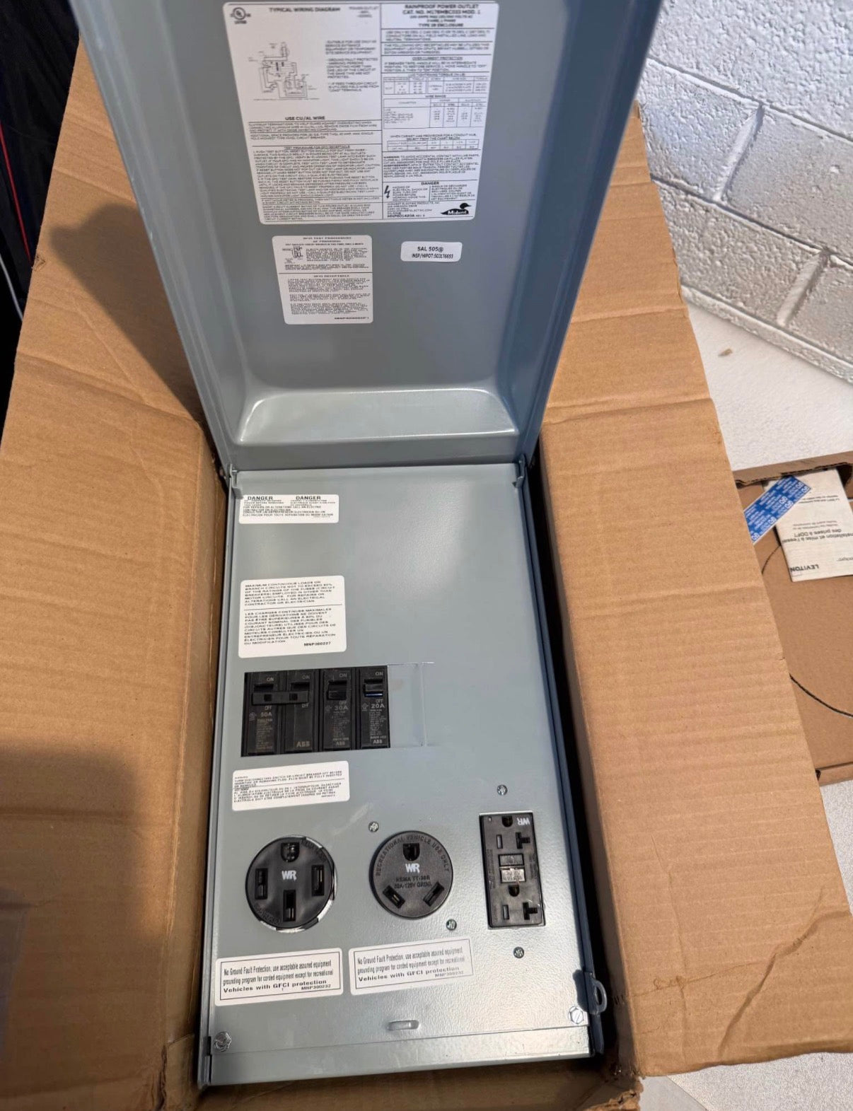 Metered RV Panel 5-Spaces with 50 Amp and 30 Amp RV Receptacles and 20 Amp