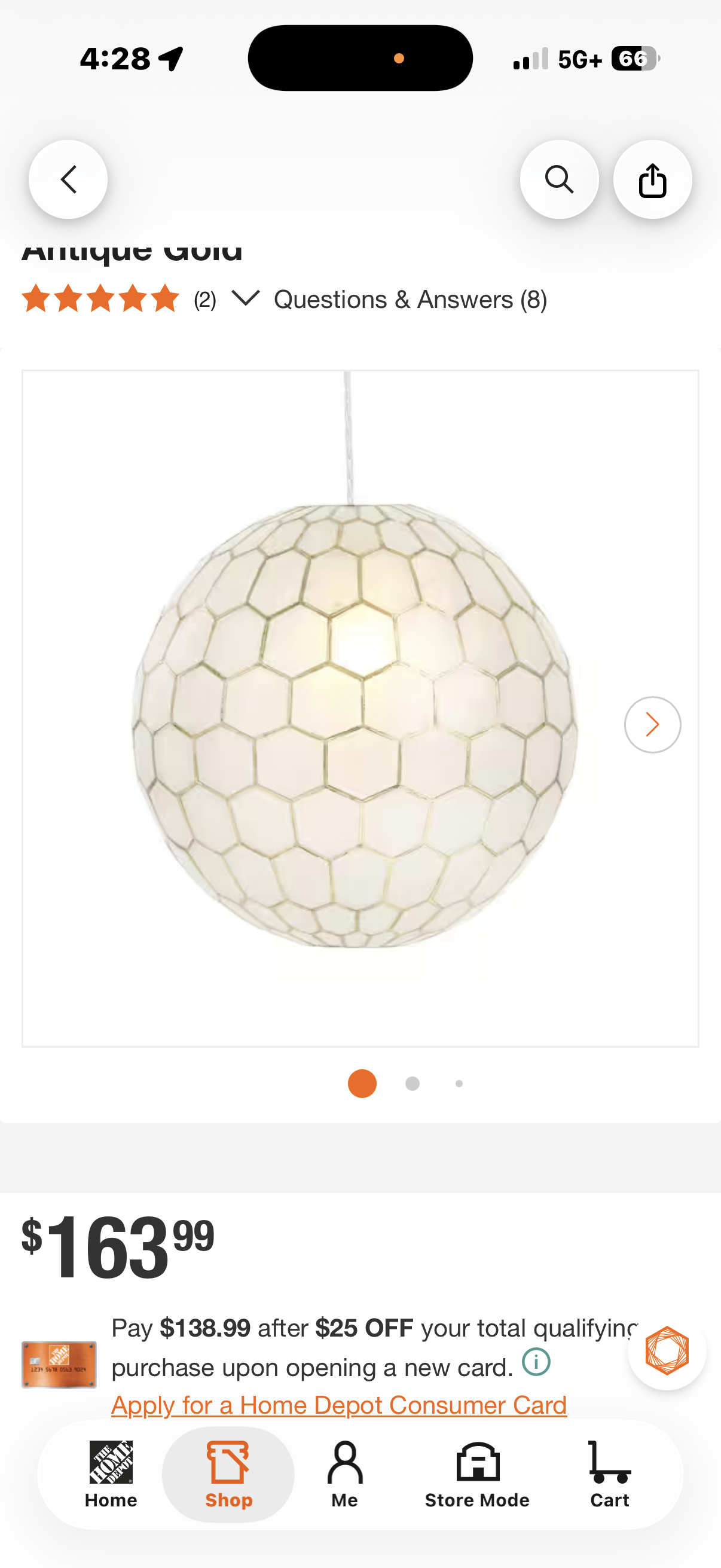 handcrafted 16 in. H Capiz Honeycomb Globe Pendant Light