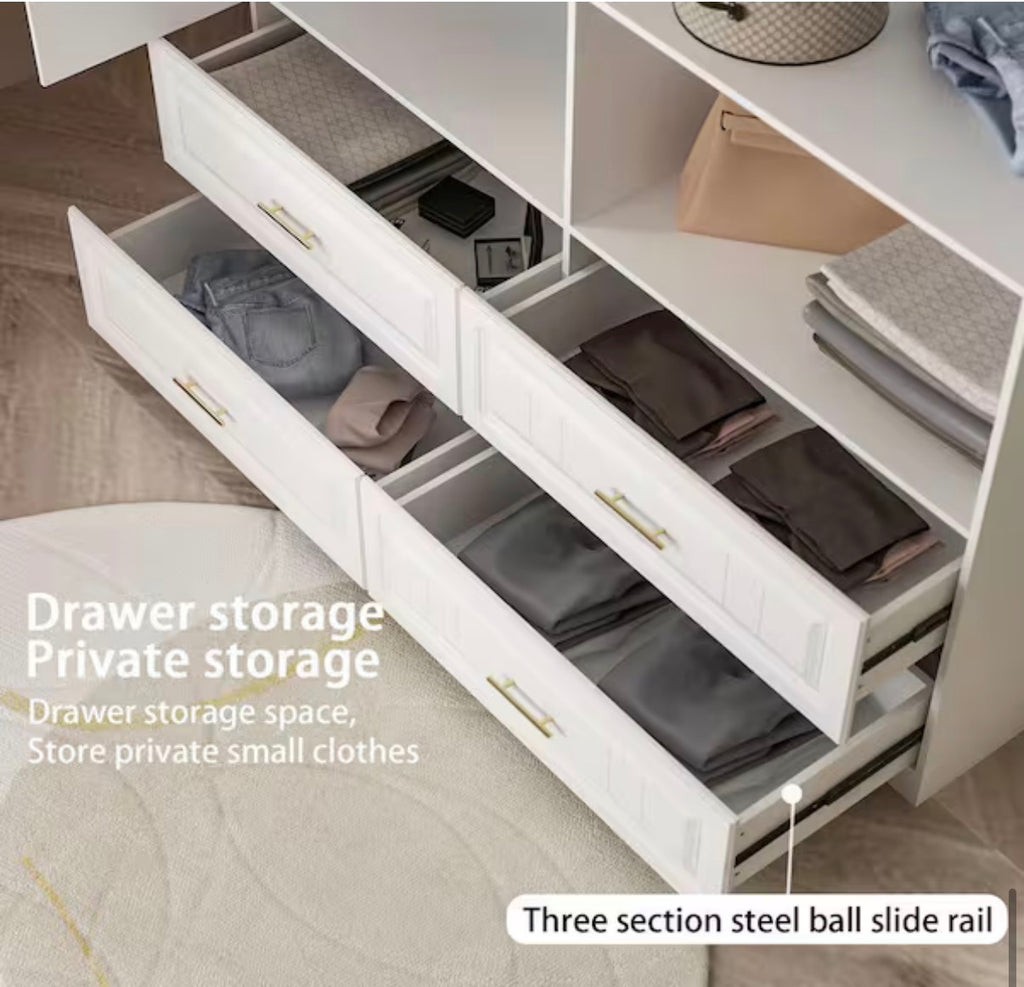 White 8-Door Big Wardrobe Armoires with Hanging Rod