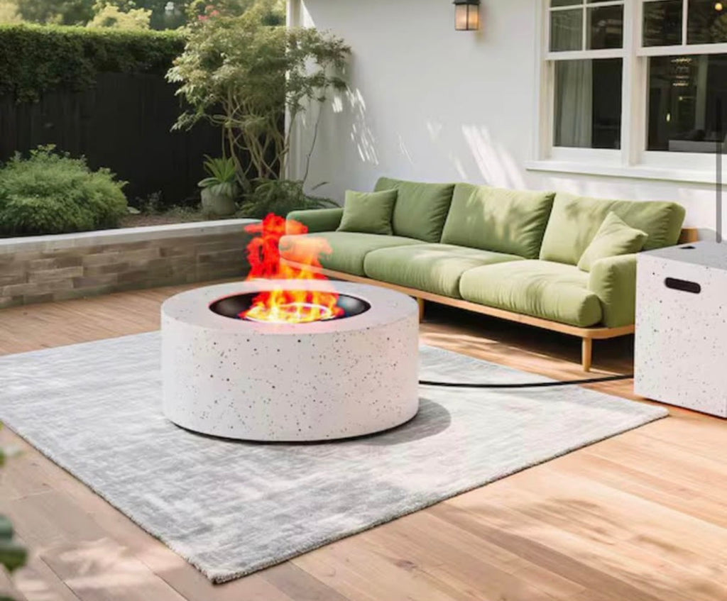 30 in. Round Firepit Table White with Black Dots
