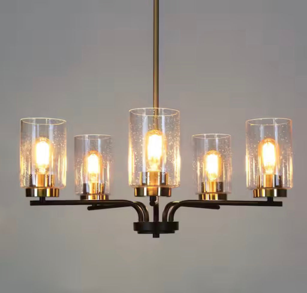 5-Light Brass and Black Candlestick Chandelier
