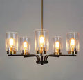 5-Light Brass and Black Candlestick Chandelier