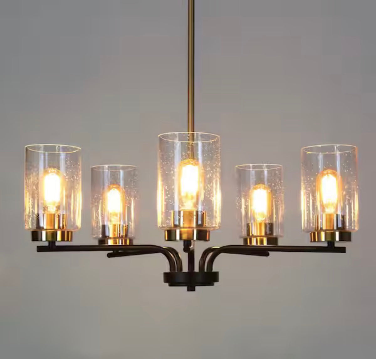 5-Light Brass and Black Candlestick Chandelier