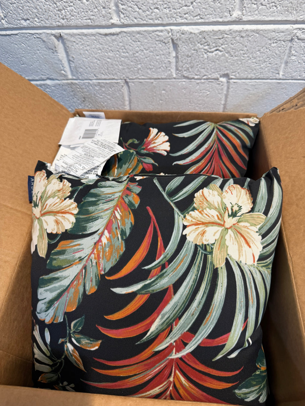 16 in. x 16 in. Simone Black Tropical Outdoor Square Pillow (2-Pack)