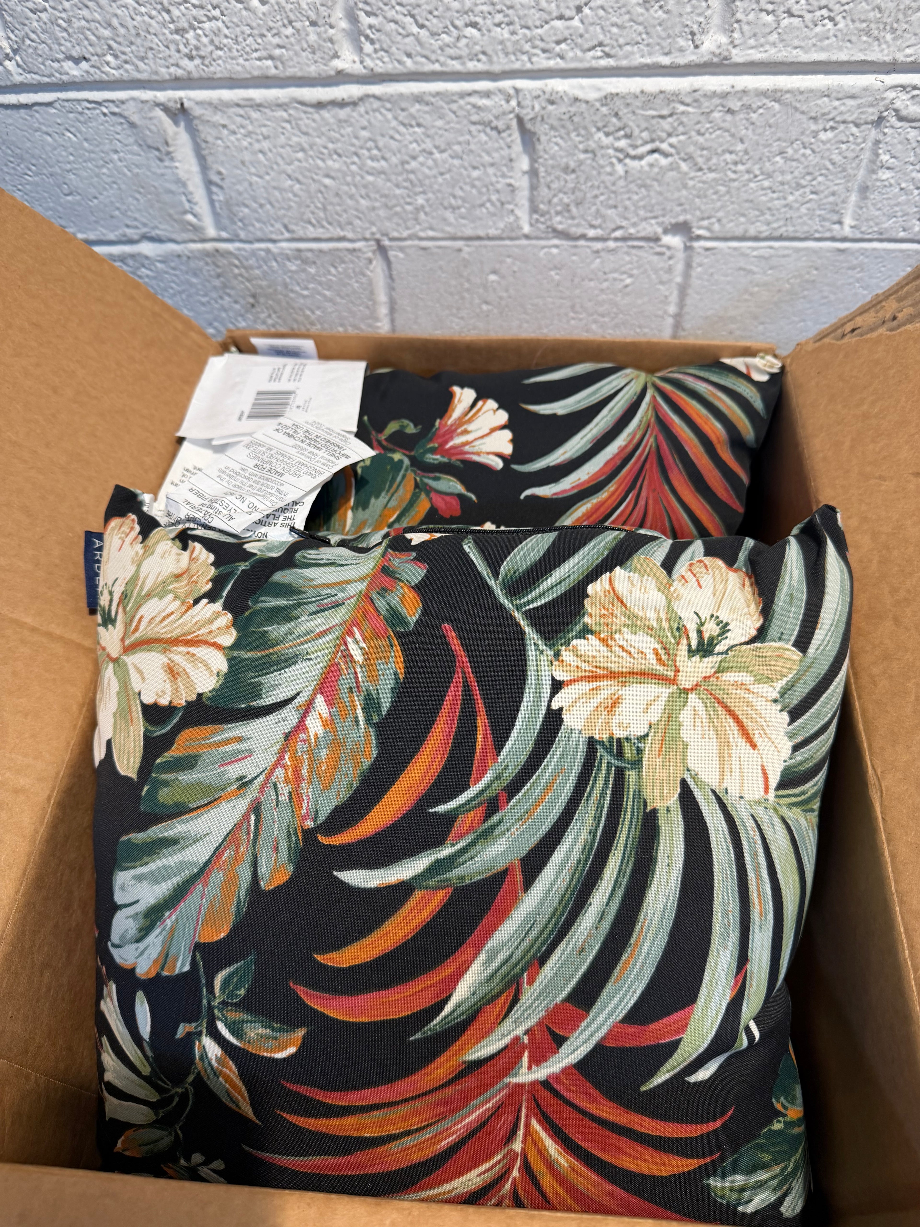 16 in. x 16 in. Simone Black Tropical Outdoor Square Pillow (2-Pack)